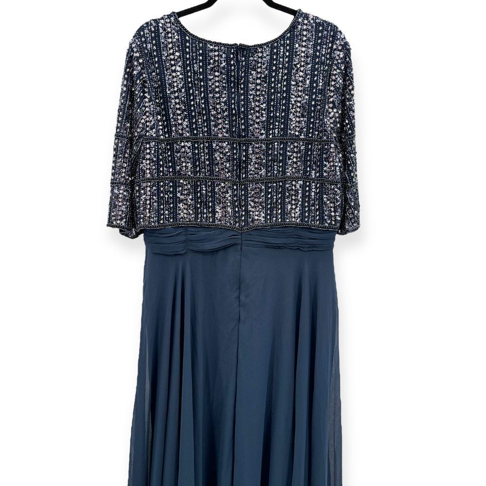 Mac Duggal NEW Chiffon Gown w/ Fully Beaded 3/4 Sleeve Top Navy $598 - Size‎ 18 - Picture 10 of 13